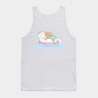 Little girl and big cat swimming in the ocean Tank Top